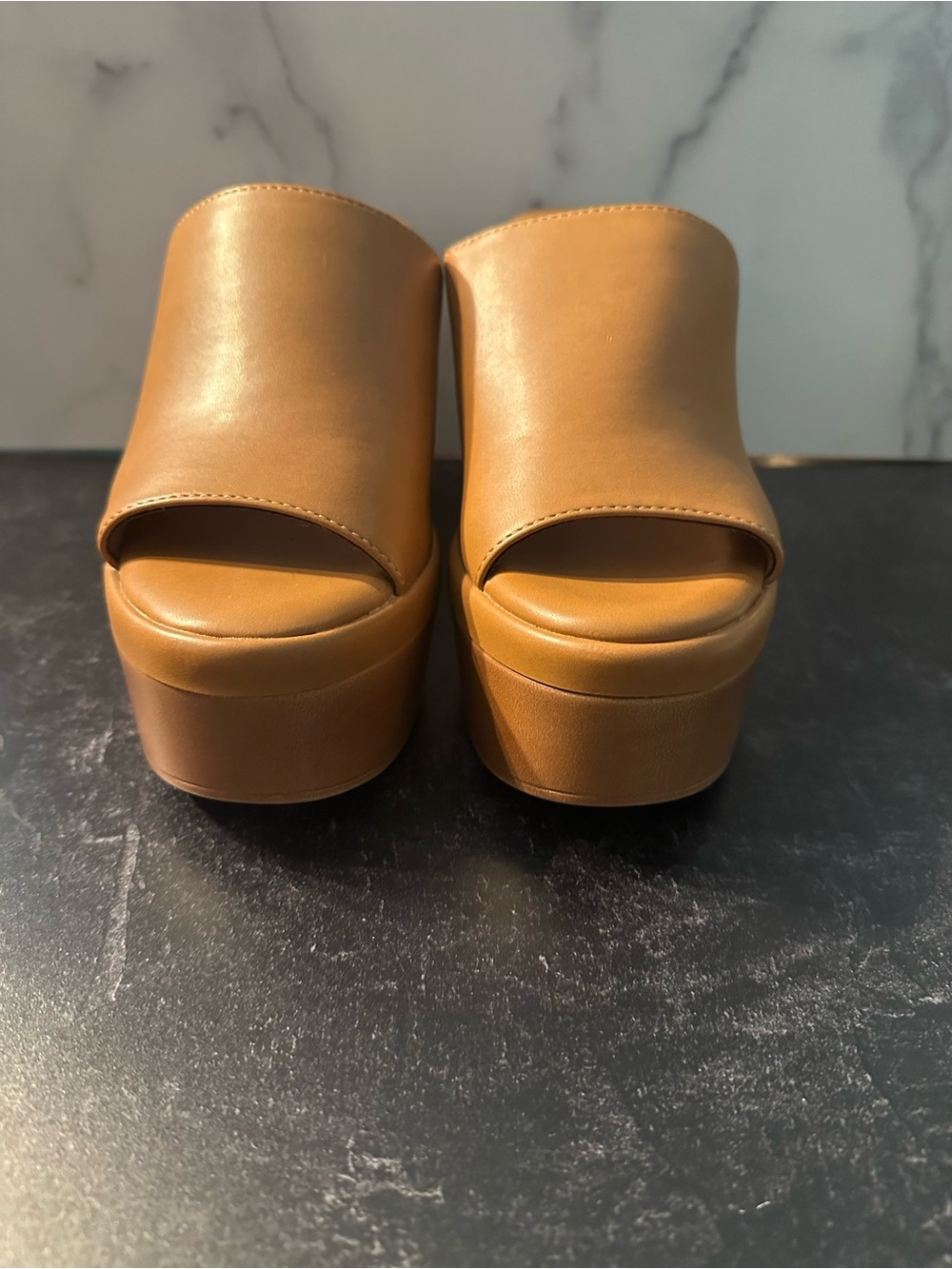 NWT Steve Madden Cognac Platform Slide Sandals - Picture 2 of 7
